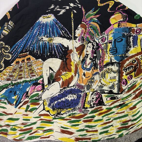 Ishyu Graphic Aztec Mayan Flared Flowy Maxi Skirt Sequins Volcano Women's Small - Picture 5 of 12